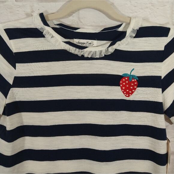 Y Sovereign Code Big Girls Navy White Striped Strawberry Top Tee Shirt NWT 14 - Picture 3 of 7